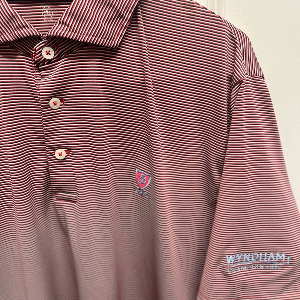 RLX Ralph Lauren Wicking golf polo. Red,black,white fine stripes. XL Logos